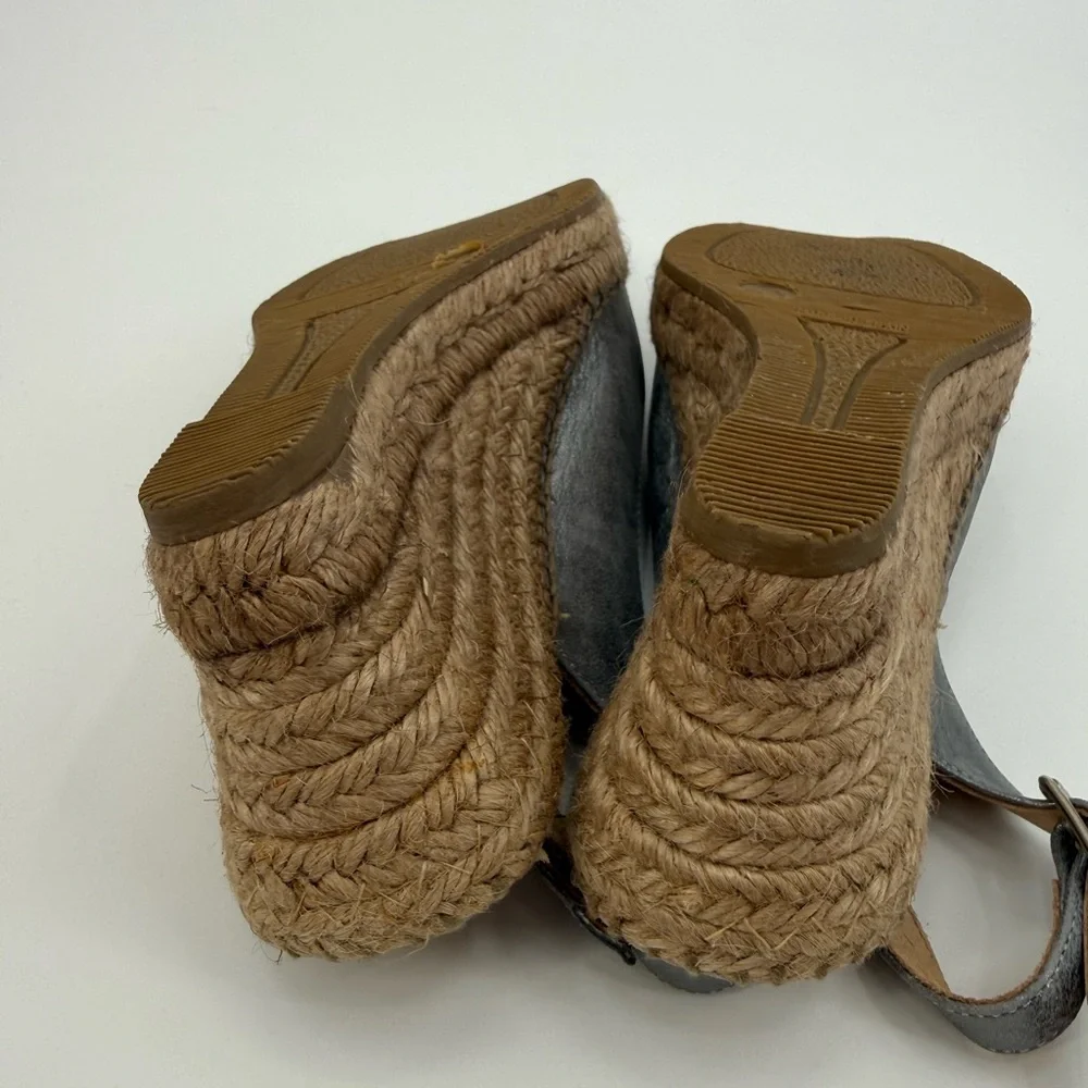 Kanna Metallic Silver Espadrille Wedge Slingback Peep Toe Sandal Summer Chic - Picture 7 of 16